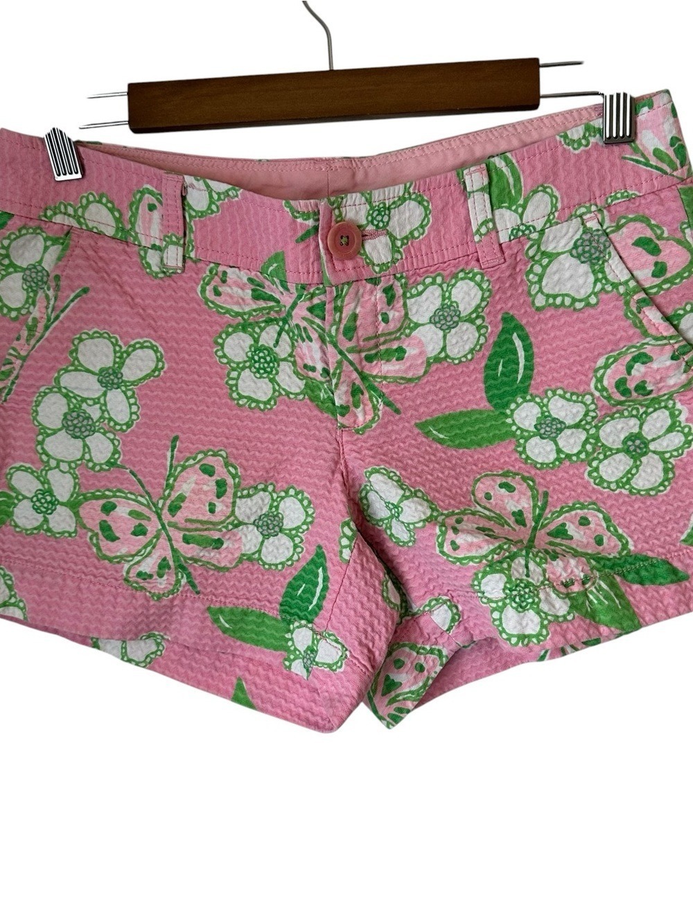 Lilly Pulitzer Callahan Shorts Size 4 Pink Green Floral Butterfly Preppy - Picture 2 of 8
